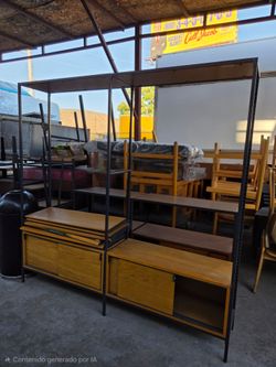 Industrial Metal and Wood Shelving Unit