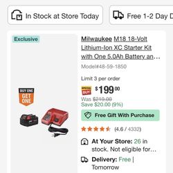 Milwaukee Battery 5.0 And Charger 