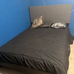Gray Bed Frame with Headboard and Mattress