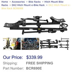 DK2 Hitch Mount e-Bike Rack 2" receiver hitch Hauls 2 Bikes 144.8 Lbs Carrying Capacity