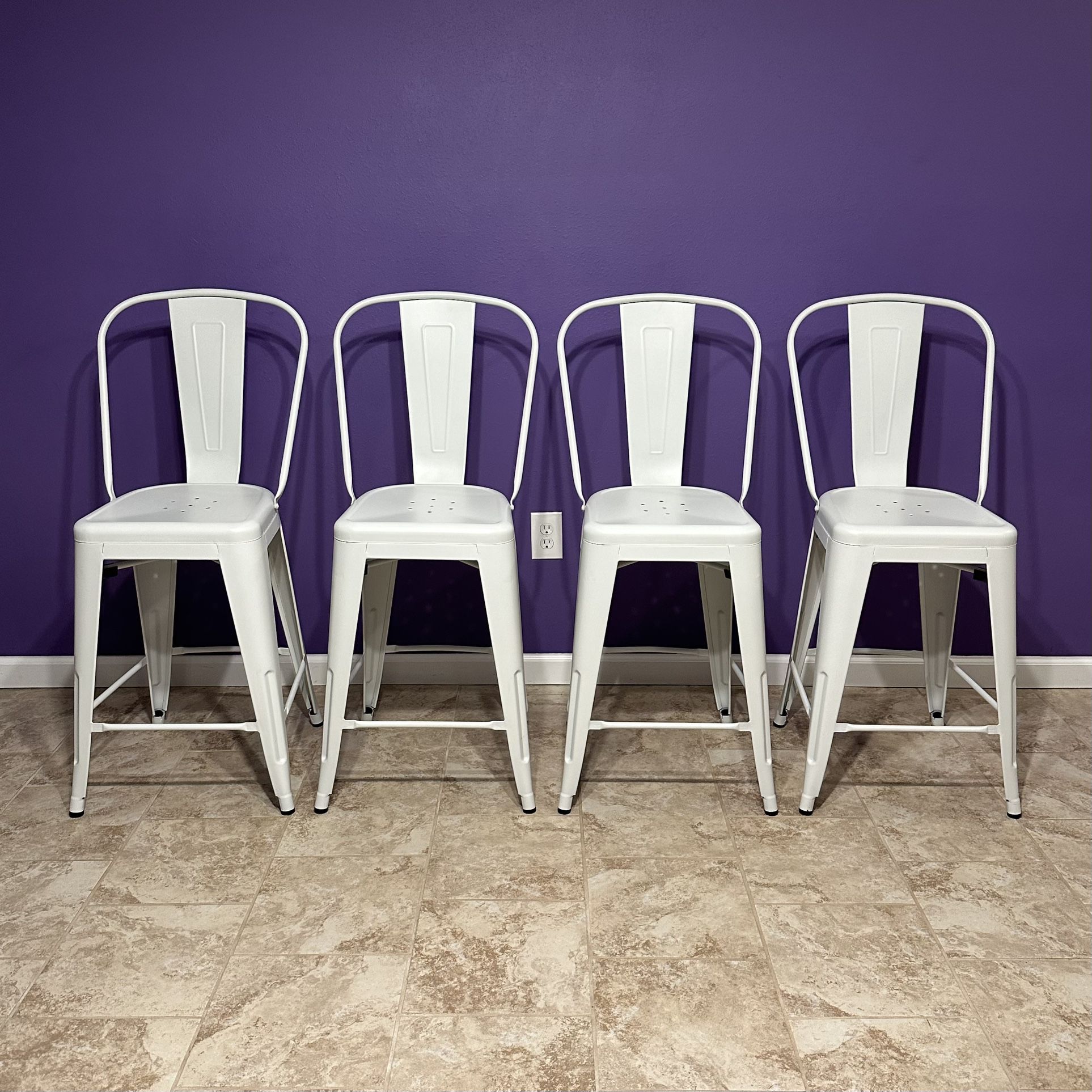 New 4 White Metal Counter Height Dining Chairs (Can Deliver) 