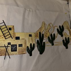 Vintage Metal South Western Wall Stucco House Cactus Sun - Landscape - Yard - Wall Art- Rustic Decor- Green Cactus