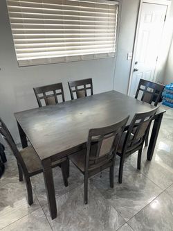 Dark Wood Dining Table Set with 6 Chairs