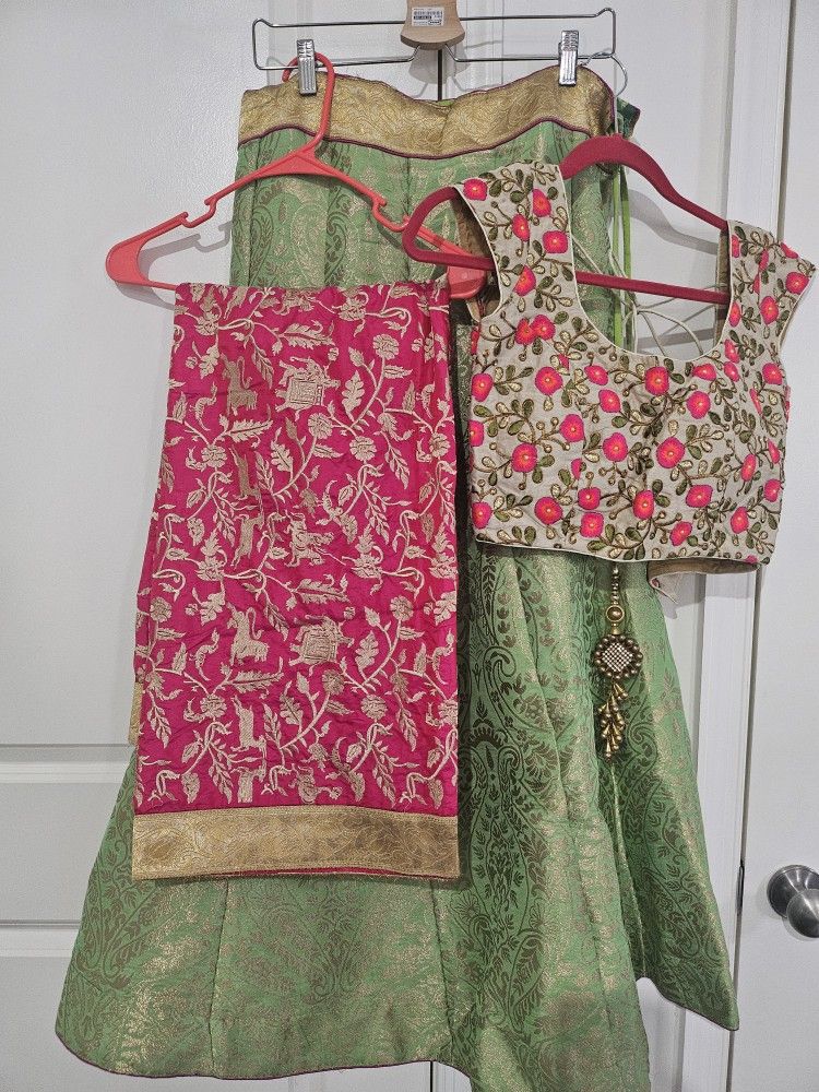 Pink And Green Lehenga