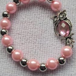 Pink Bead Stretch Bracelet With Owl