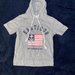 Grey & red hoodie with American Flag anchor design short sleeve pullover hoodie