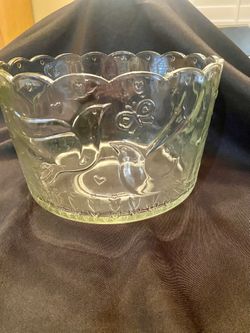 Large Glass Bowl With Embossed Doves