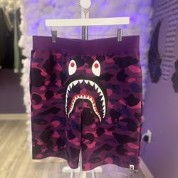 Bape Shorts Purple Camo Shark Face 