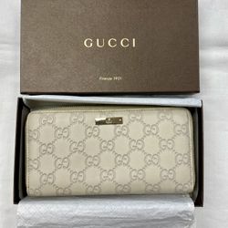 Gucci Guccissima Leather Zip-Around Wallet Light Taupe/Cream – Style 112724