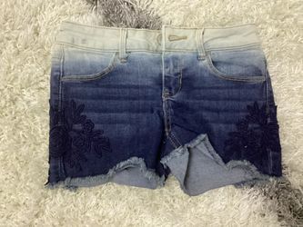 White-Dark Blue Faded Jean Shorts