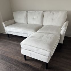 Velvet Beige Sofa With Ottoman (used, like new)