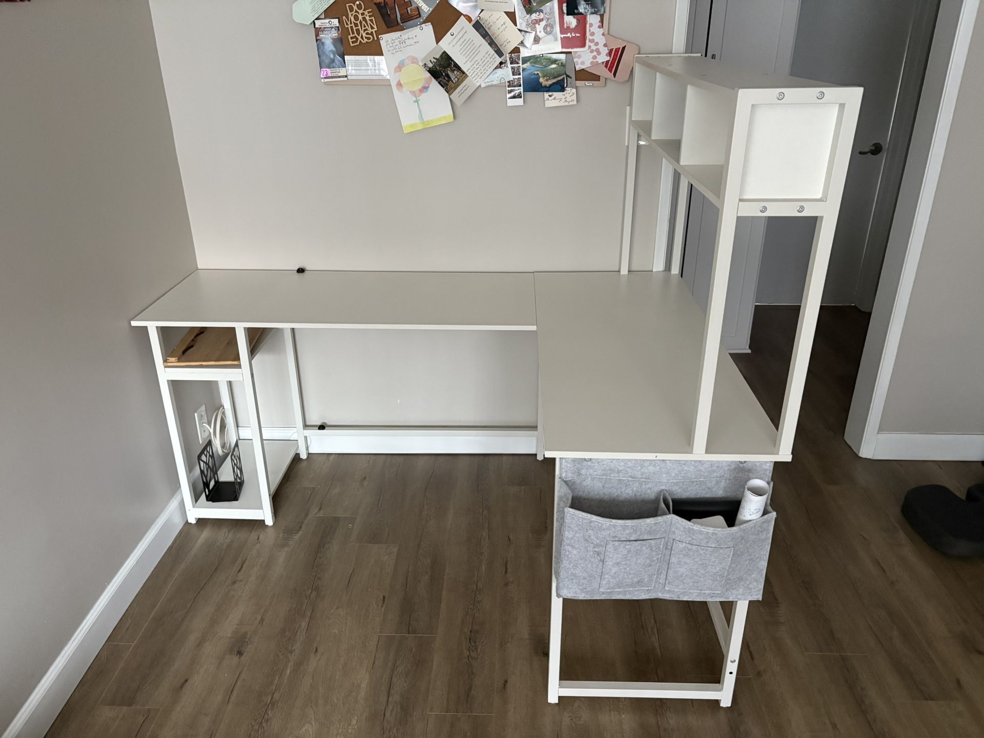 Large White L-shaped Desk For Work, Study, Gaming