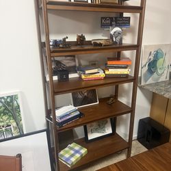 Crate & Barrel Tate Walnut Wide Bookcase – Mid Century Modern