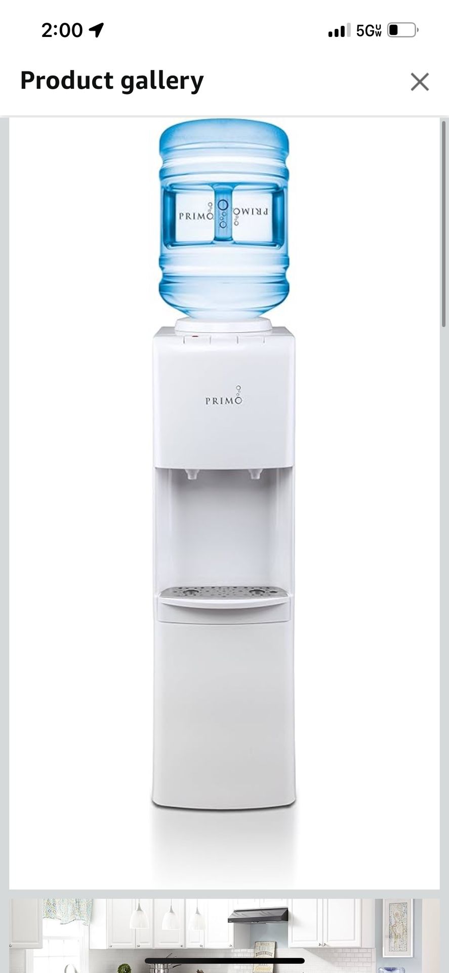 Primo Top-Loading Water Dispenser - 2 Temp (Hot-Cold) Water Cooler Water Dispenser for 5 Gallon Bottle w/Child-Resistant Safety Feature, White
