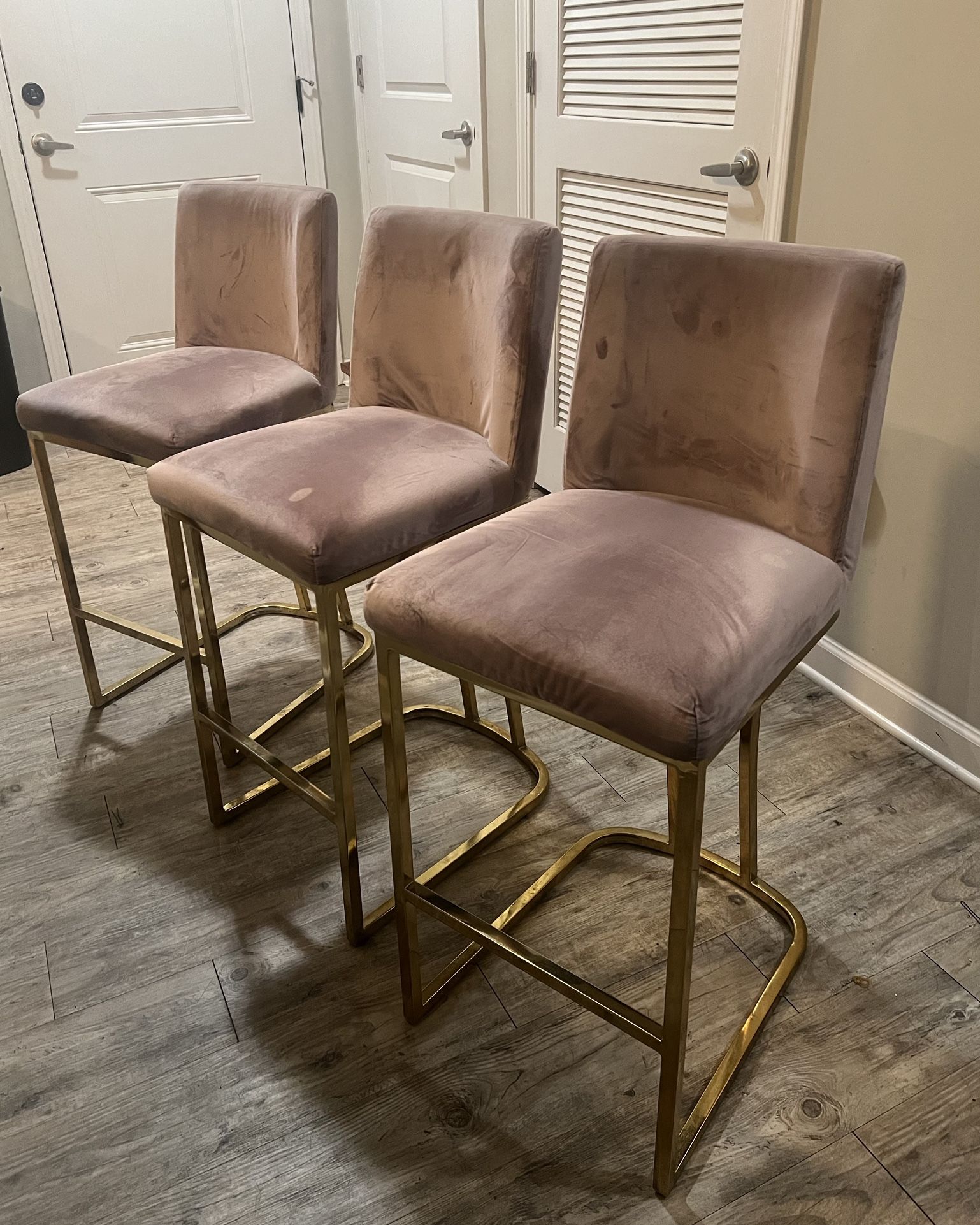 Pink Velvet Bar Stools (3)