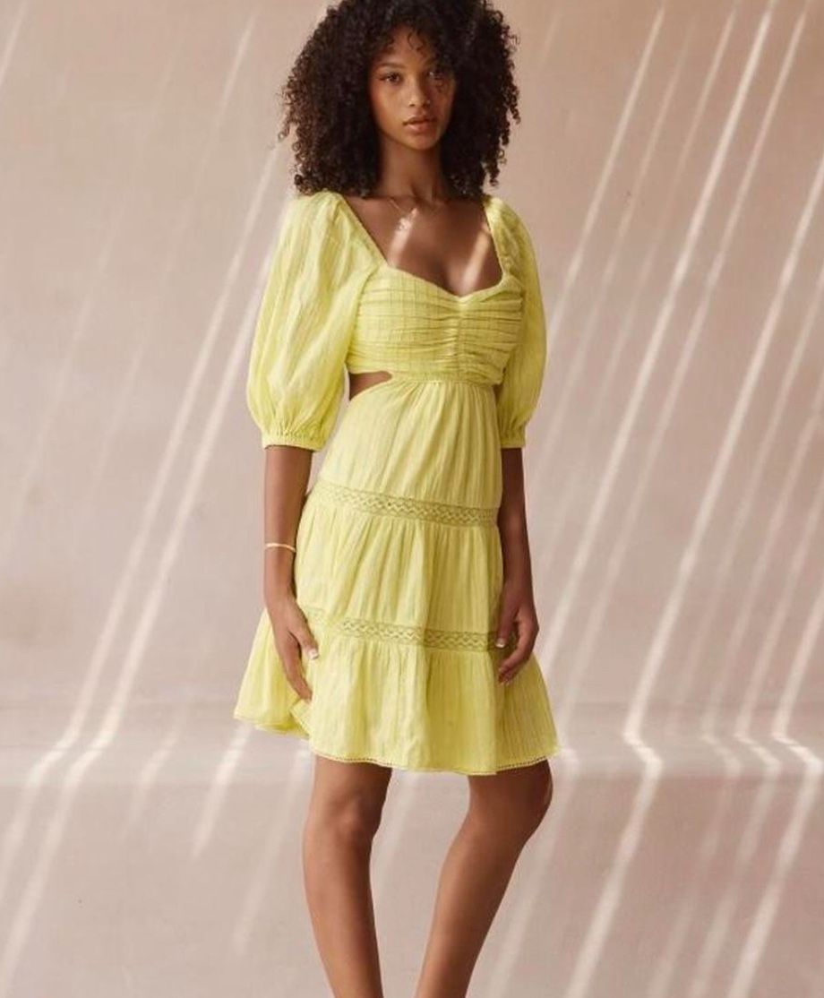 La Maison Talulah 100% Cotton Summer Dress in Lemon Yellow