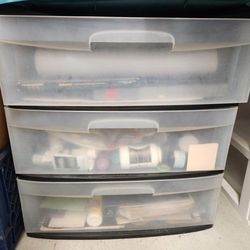Used Art Supplies With 3 Drawer Plastic Storage