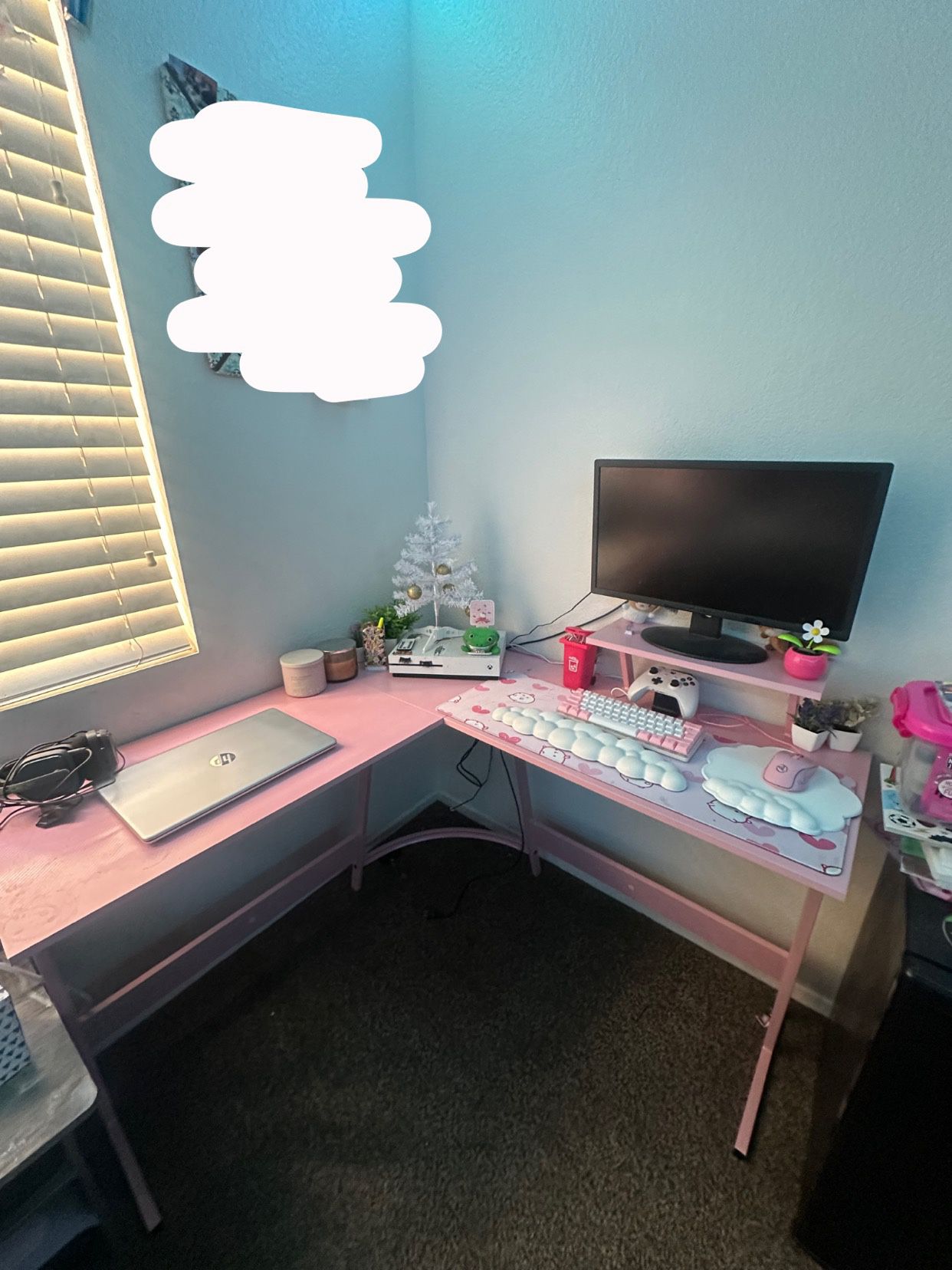 pink L shaped desk