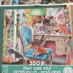 Paws gone wild 550 piece jigsaw puzzle kitty mischief in the bedroom