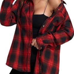 Cash Only 75234 New Women's Small Oversized Plaid Flannel Button Down Shirt