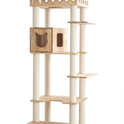 74" Wooden Cat Tree Tower for Large Cats