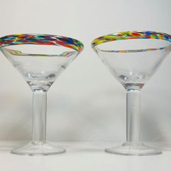 Vintage Set Of Two Confetti Rim Martini Glasses 