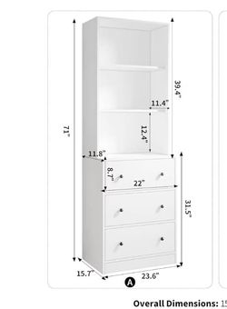 Vertical File Cabinet, 3-Tier Modern Bookshelf with 3 Large Drawer
