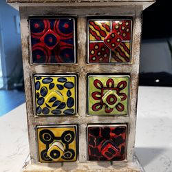 Pier 1 Wooden Cabinet with Ceramic Drawers