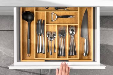 Royal Craft Wood Bamboo Kitchen Drawer Organizer – Expandable Silverware Holder, Utensil & Cutlery Tray with Knife Storage – Office & Desk Drawer Orga