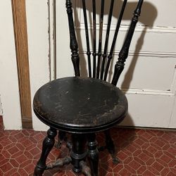 Vintage Antique Adjustable Piano Stool with High Back, Glass Ball & Claw Feet