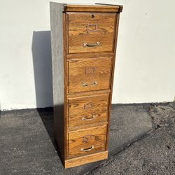 Vintage Solid Oak 4-Drawer Vertical File Cabinet w/ Lock & Key – Legal/Letter
