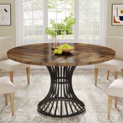 Round Dining Table for 4-6, 47" Farmhouse Circle Kitchen Table