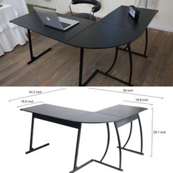 New In Box 58Lx44Dx29H Inch L Shape Corner Office Computer Desk Table All Black Color 