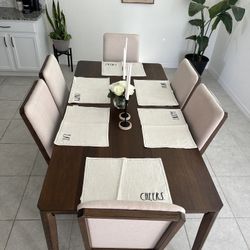 Wood  Brown Dining Table And 6 Chairs 
