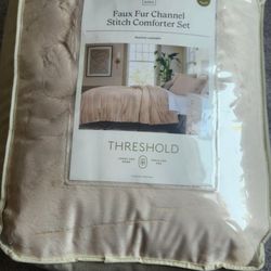 Faux Fur Channel Stitch Comforter Set