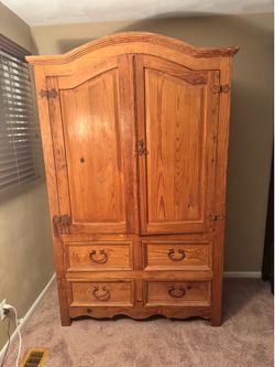 Southwest Rustic Pine Wood Armoire-4 drawers, shelf, western hardware