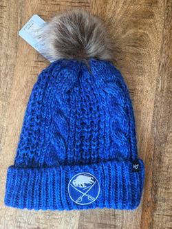 New 47 Buffalo Sabres Women’s Pom Pom Knit Beanie Hat Royal Blue NWT NHL