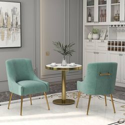 Modern Dining Chairs, Velvet Upholstered Dining Room Chairs with Gold Legs,Tufted Accent Chair Set of 2 for Reception Room Living Room Study Room(Teal