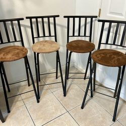4 Indoor Metal Folding Stools with Slat Back and Microfiber Seat