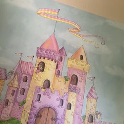 Cuadro de Hadas Canvas Wall Art 39”x39” Oopsy Daisy  Fairy castle stretched canvas wall art.