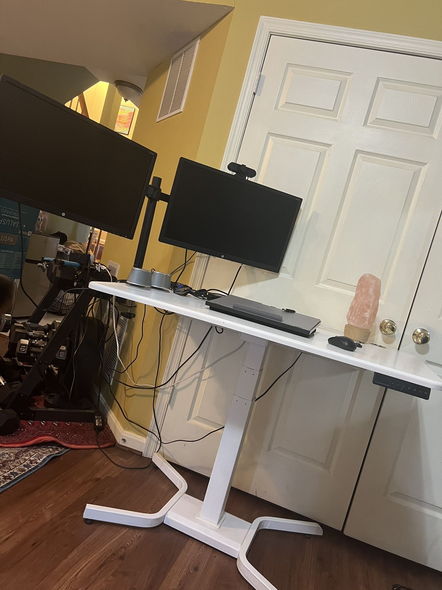 Stand Up Desk With Duo Monitors And Speakers