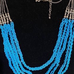 Silver And Turquoise Beaded Necklace 