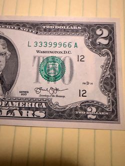 US $2 Bill Series 2013 CRISPI FANCY # Serial99–%