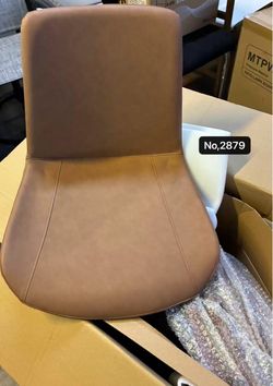 Modern Dining Chairs Set of 4, Upholstered Faux Leather Cushion Seat and Sturdy Metal Legs ,Brown