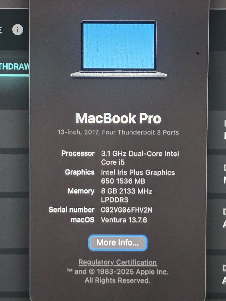 2017 Macbook Pro 13" 3.1 GHz dual core intel core i5