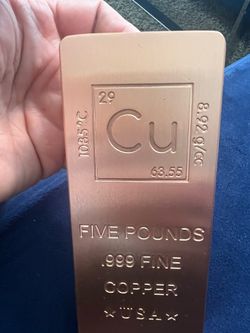 5 Lb 999 fine copper bar