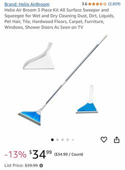 Helio Air Broom 3 Piece Kit All Surface Sweeper and Squeegee for Wet and Dry Cleaning Dust, Dirt, Li