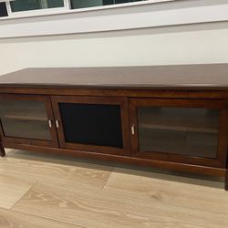 Modern Dark Wood TV Stand / Entertainment Center with Glass Doors – 60” Wide