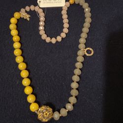 22” Multi Colored Crystal & Yellow Beaded Necklace,by DENIS & CHARLES