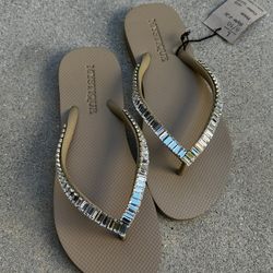 Mystique Beige Handmade Crystal Flip Flop 